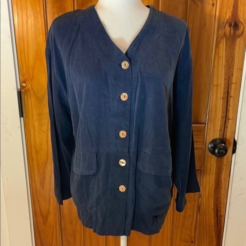 Johnny Was Collection Blue Tencel Jacket Blazer Medium Boho